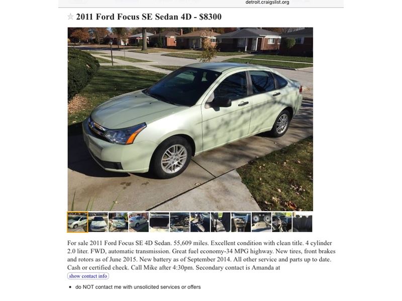 2011 Ford Focus SE Sedan for sale by owner in SAINT CLAIR SHORES