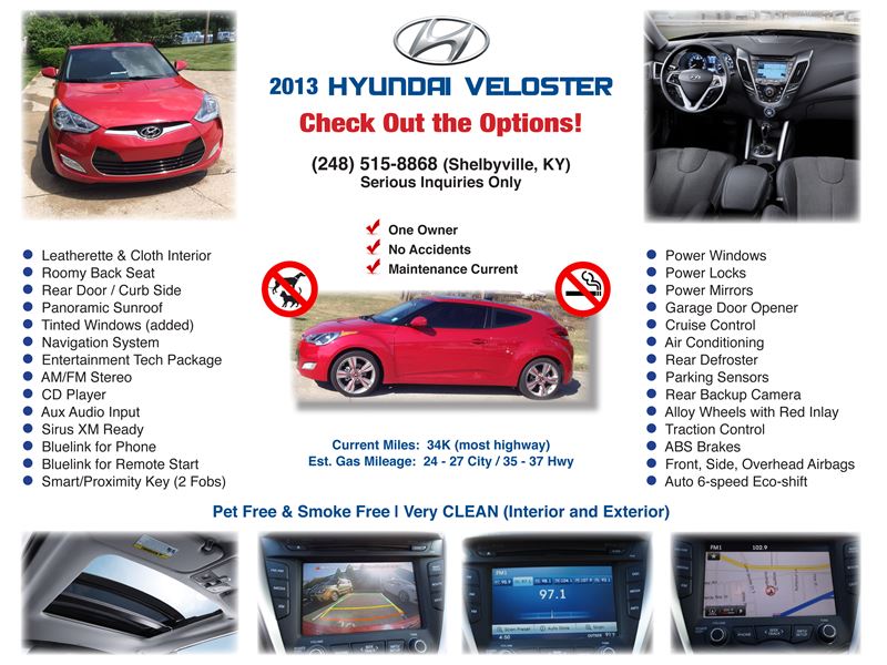 2013 Hyundai Veloster for sale by owner in SHELBYVILLE