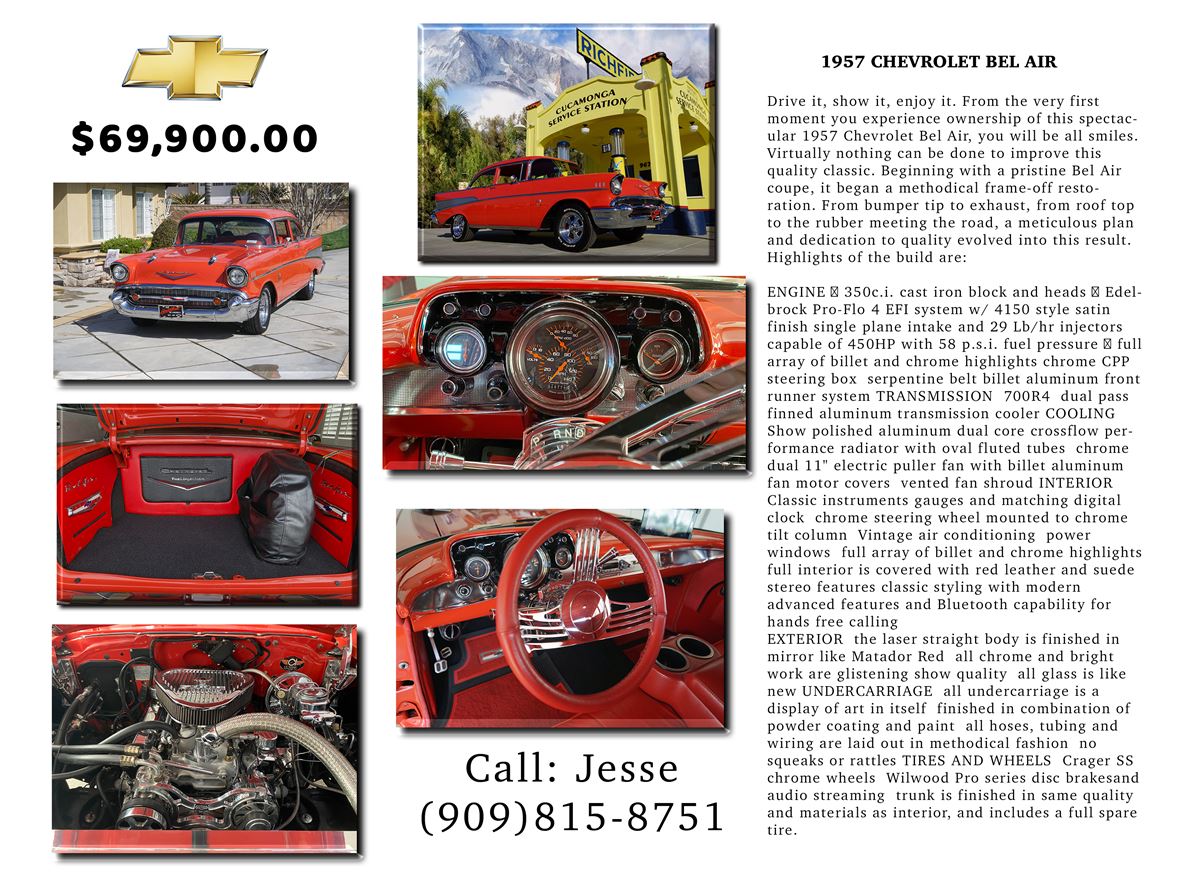 1957 Chevrolet bel -Air for sale by owner in Rancho Cucamonga
