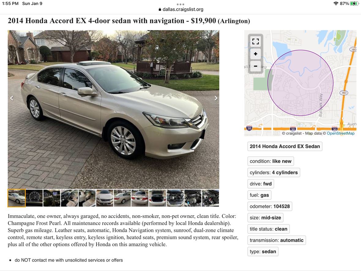 2014 Honda Accord for sale by owner in Arlington