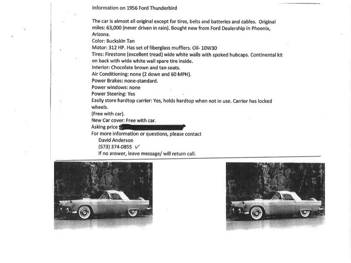 1956 Ford Thunderbird for sale by owner in Camdenton