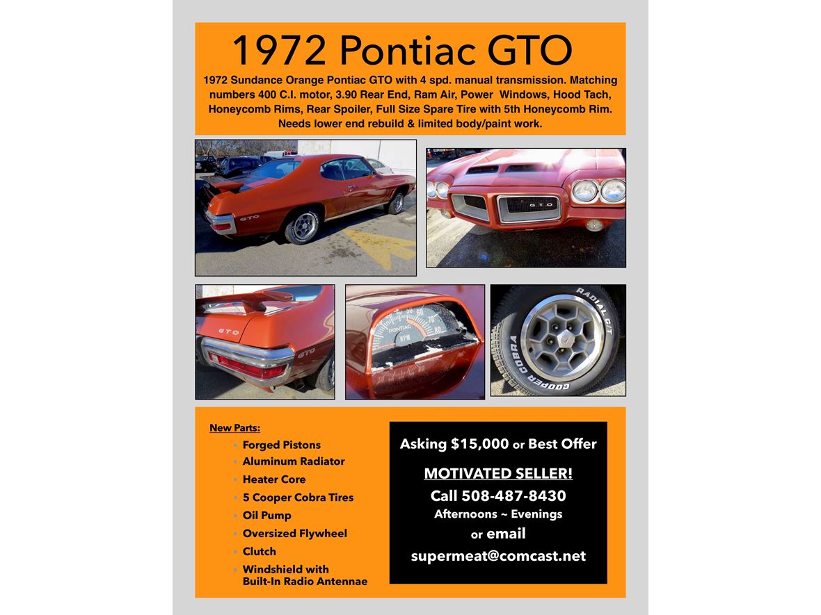 1972 Pontiac GTO for sale by owner in Provincetown